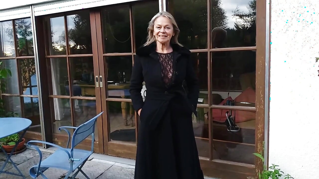 A Mature Woman Shows off Her Figure Outside in a Lace Bodysuit!