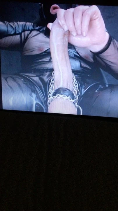 Rubber huge cock shoots cum load
