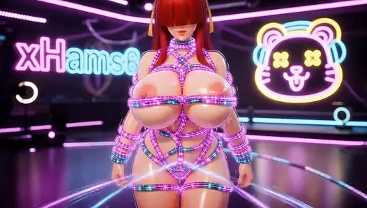 3D Shermie KOF Glowing Shibari Bondage - Electronic Ropes Fuck Her Massive Tits & Pussy