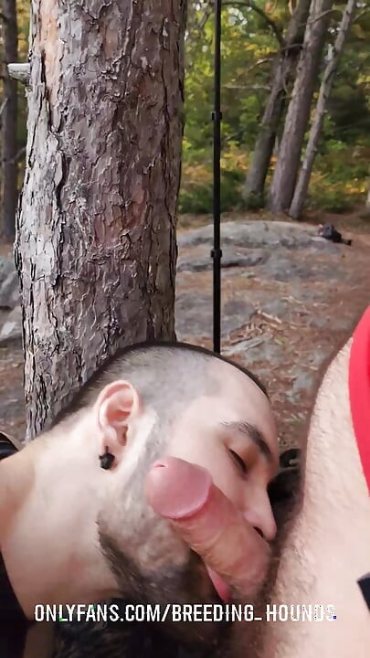 Horny straight bro blowing and kissing while on a mountain hike.