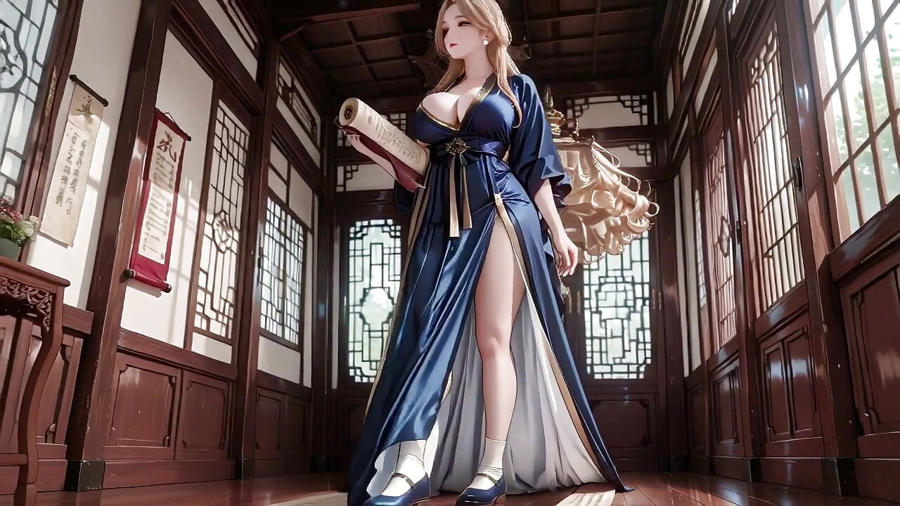 Blonde göttin in seide! Lazy Strolls, kniende Blicke und Einweiden ihrer Brust auf einem sonnendurchnässten japanischen Korridor