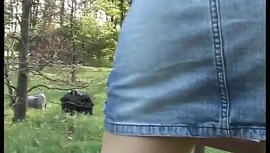 Gösterişli esmer evde sikilmeden önce parkta göğüslerini gösteriyor