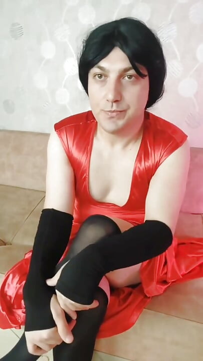 Red Dressed White Feminine Sissy