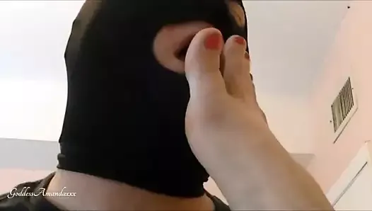 My pet slave boy worships my sweaty feet and sexy pussy