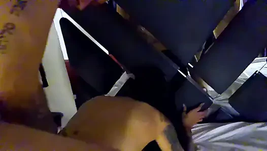 my stepsister deepthroats me, I fuck her ass and cum on her hard tits, I love her squirt