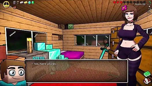 Hornycraft Minecraft parodisi - Steve Jenny'den elmas için ıslak gırtlağına kadar sakso çekiyor