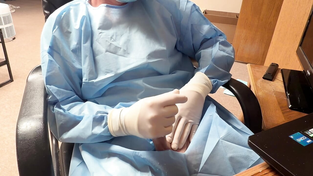 Piss Test with Surgical Gloves and Huge Cumshot