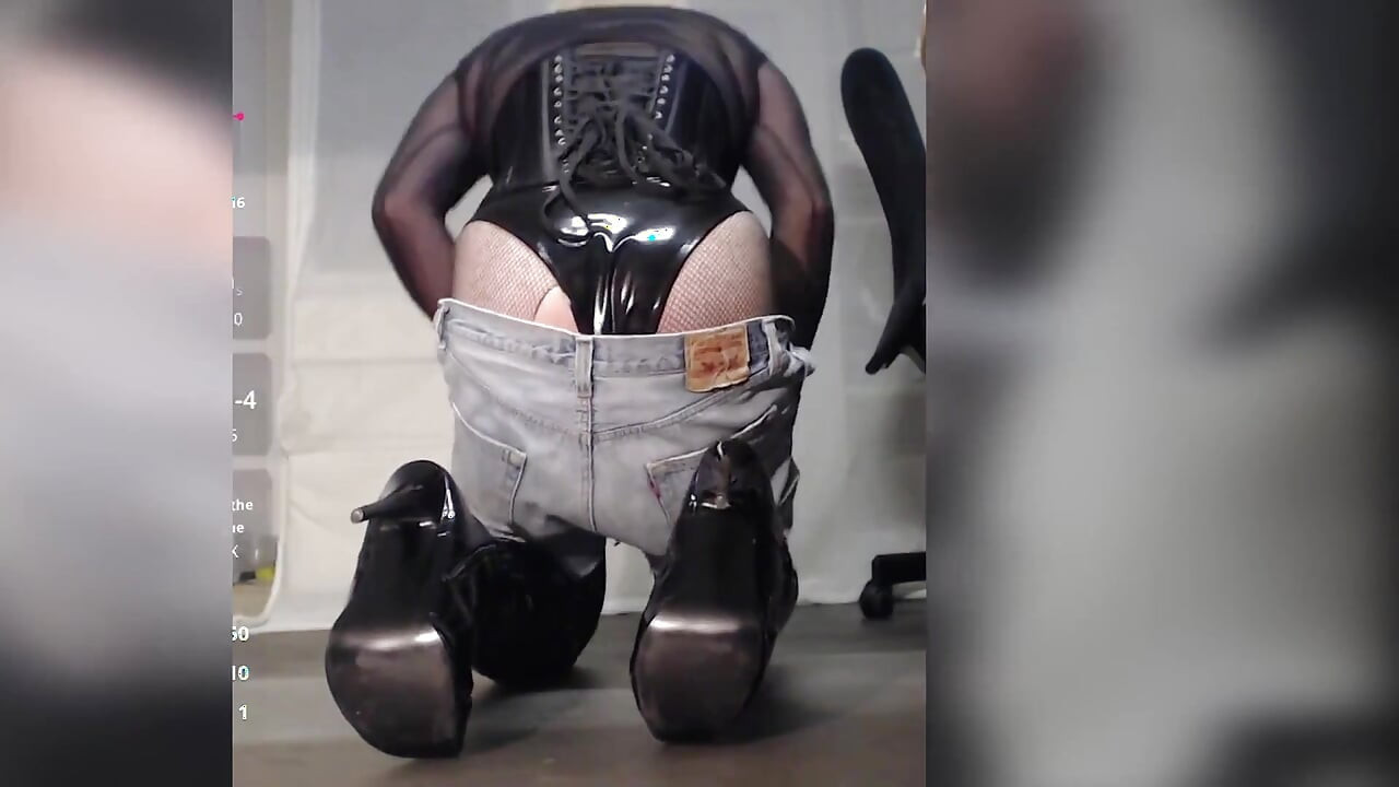 Crossdresser in Boots, Fishnet, Corset and Panties, Hot Red Nails, Cuming While Teased with Toy.