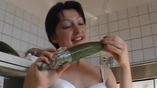 Amateur German girlfriend toys and sucks with cum in mouth