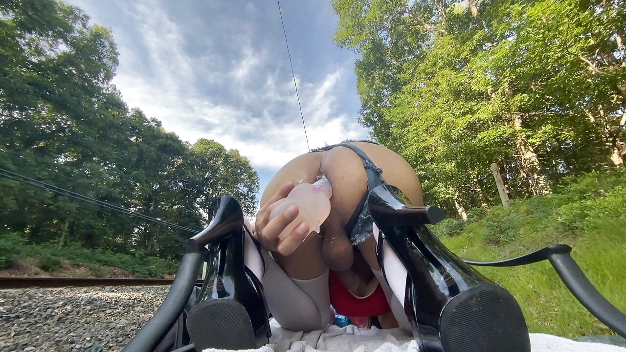 Outdoor sissy bimbo slut rough buttfuck