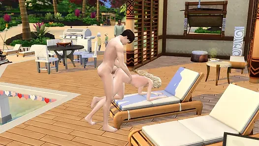 Couple in love have sex in public on the beach