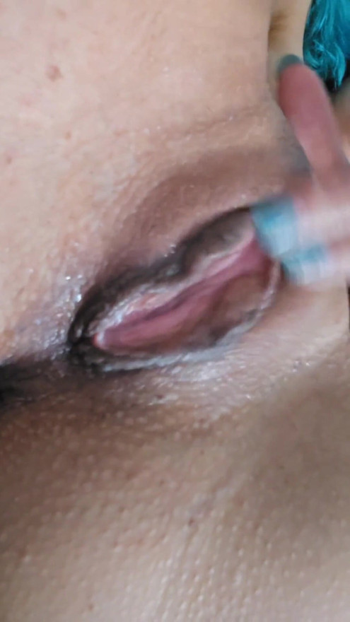 Petite blue haired goth babe fingers both holes & plays with her little pussy and orgasms crazy | Clip 1