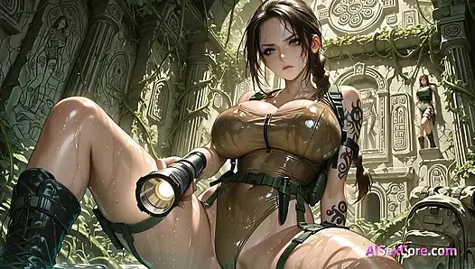 In the shadow of ancient temples treasure huntress beauty moans wild until sticky climax splashes her face (AI)