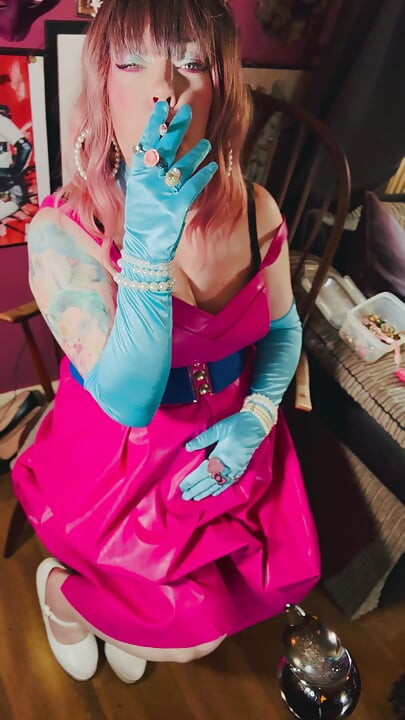 It's A Sin! Tina Snua In Leather & Satin Gloves Smokes A Cork Cigarette - OMI OME Snap Inhales Drifting Smoke Smoker