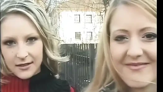 Threesome - 2 Young Hot Blondies Enjoy a Big Cock in Their Asses