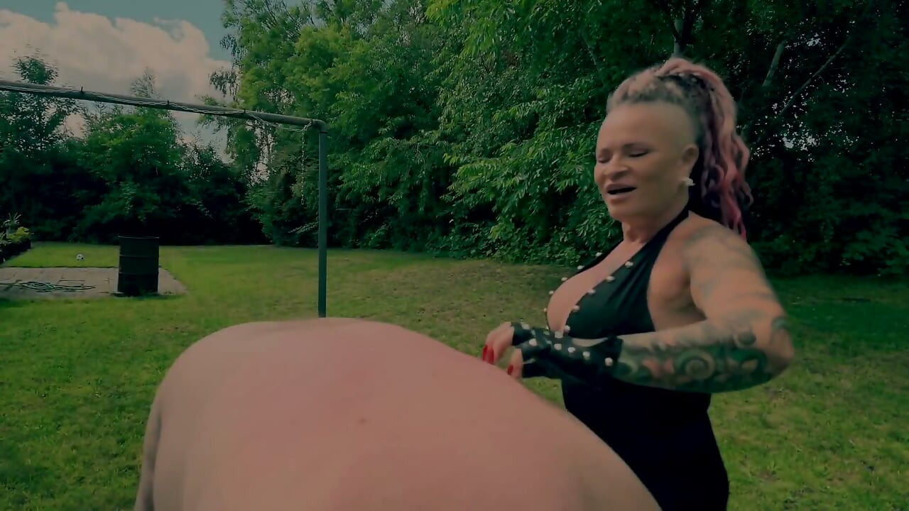 Outdoor Whipping with Pretty Blond MILF Domina