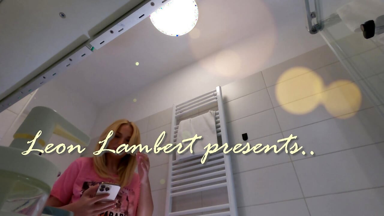Super hot amazingly beautiful all natural big tits big ass blonde touches her pussy and panties under her skirt in the bathroom