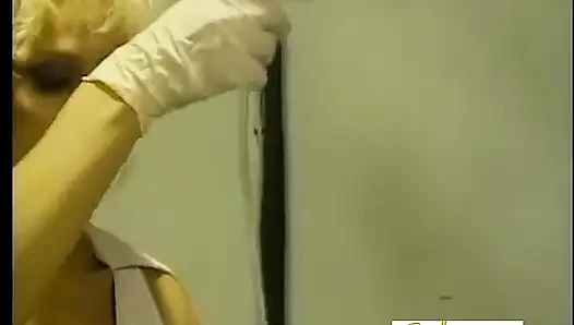 Blonde femdom and brunette mistress tormenting old slave