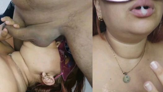 Bbw girl gives rich ball sucking and ends in sperm in her mouth