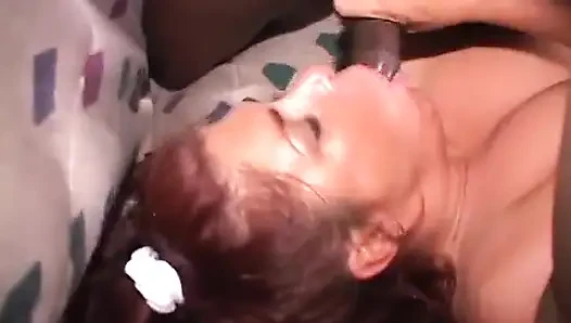 Horny slut has Interracial gang bang in the bedroom