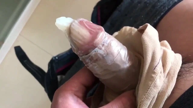 fucking and cum in fleshlight with pantyhose and condom cock