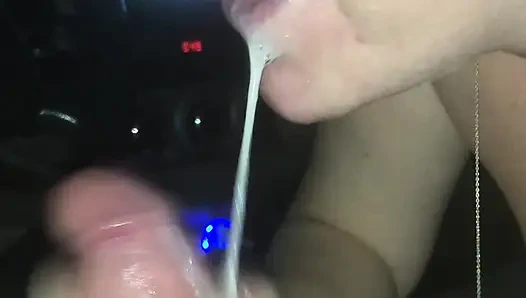 Redhead stepdaughter, deep throat's daddy's cock and swallows his load