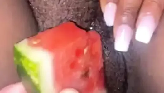 amateur watermelon in her pink pussy
