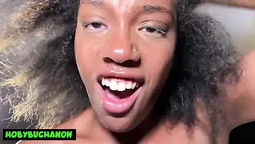 Чернокожая Lacey London давится членом в любительском видео