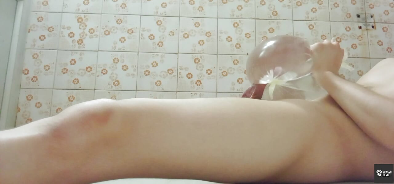 Boy in bathroom solo with toy💦