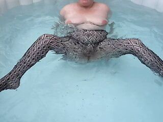 Big Tits MILF Getting wet in Patterned Pantyhose