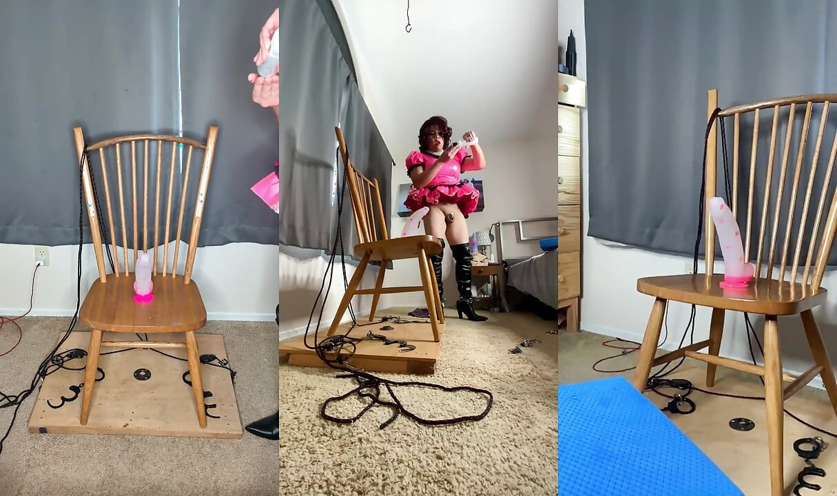 Sissy Maid Candy Playing with Her Huge Dildos Again!