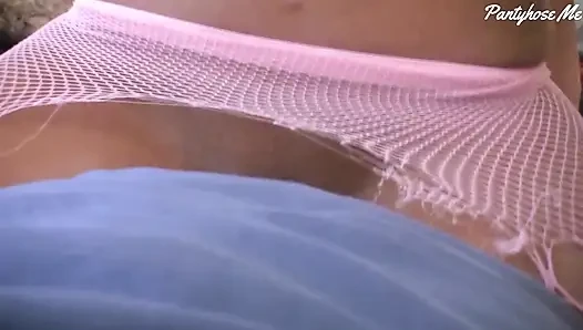 Jenny Welch in pink fishnet pantyhose dry humping guy