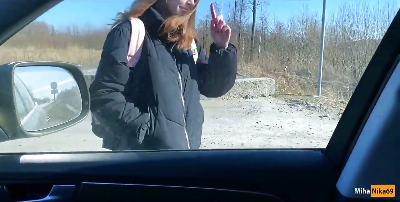 Real Russian Teenager Hitchhiker Girl Agreed to Make Deepthroat Blowjob Stranger for Cash and Swallowed Cum - Mihanika69 and Mic