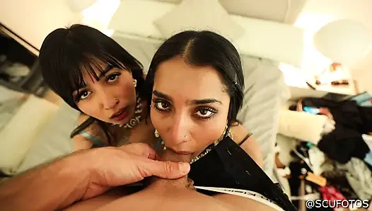 Müslüman Yasmina Khan ve Aaliyah Yasin bakış açısıyla büyük yarağımla üçlü seks yapıyor