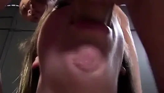 Blonde Slut Gets Her Face Fucked Hard and Covered in Cum