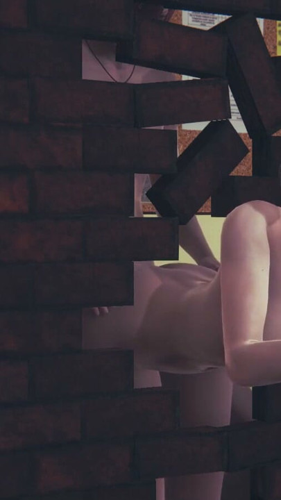 Hentai sin censura - MILF en trío follada a través de la pared por dos tíos | Clip 1