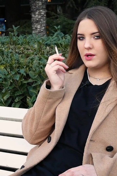Russian Girl Spends Her Lunch Break Smoking 3 Cigs in a Row