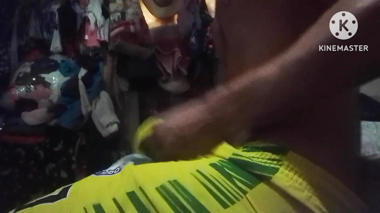 Rubbing it with the shorts