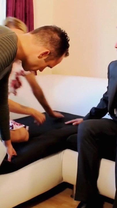 Powerful moment from "Horny blonde takes two good cocks"