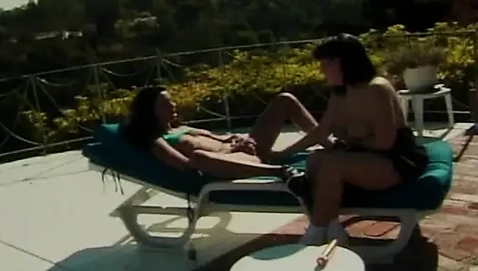 Perfect lesbo babes having fun by the pool