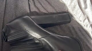 Cum on a black high heel boot