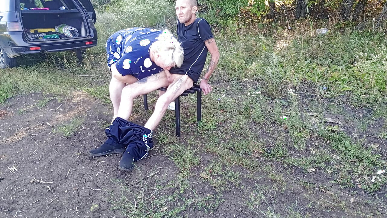 Stepmom in a public park jerks off my dick until I cum