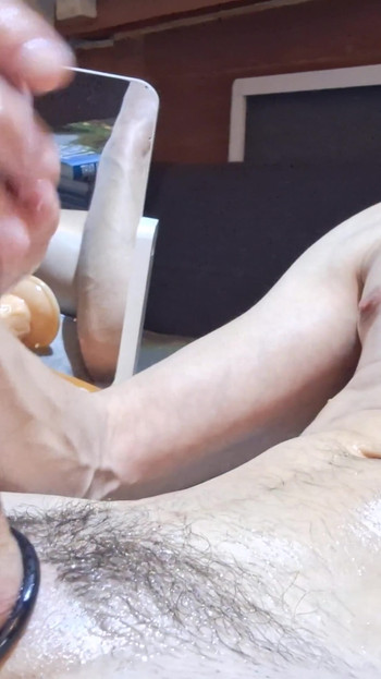 Key moment from "Hour+ edging #35 part 2 Dildo blowjob, buttplug, cockring & nipple suckers"