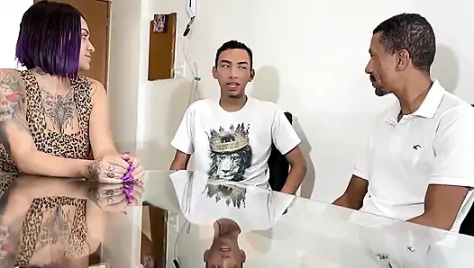 Stepdaddy Fucks His Stepson's Girlfriend With Him