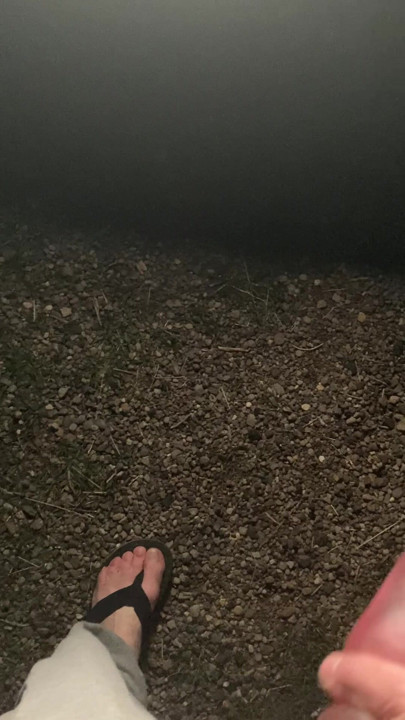 Good ole balanced rock cumshot with sleeve and flip flops