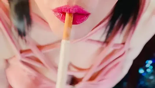 A Cute Goth, Tina Snua Smoking A Cigarette In Close Up With Lots OF Dangling - OMI OME Drifting