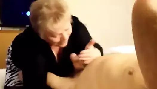 Granny sucking cock