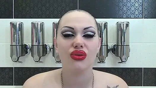 Lip smelling, kissing, duck face with huge red lips