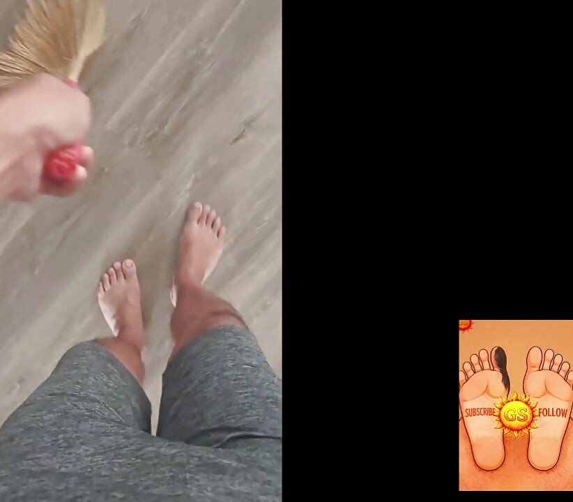 Barefoot POV Sweeping Floors W Music
