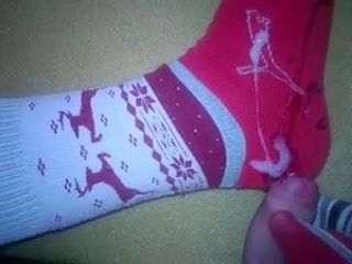 Cum en calcetines de navidad